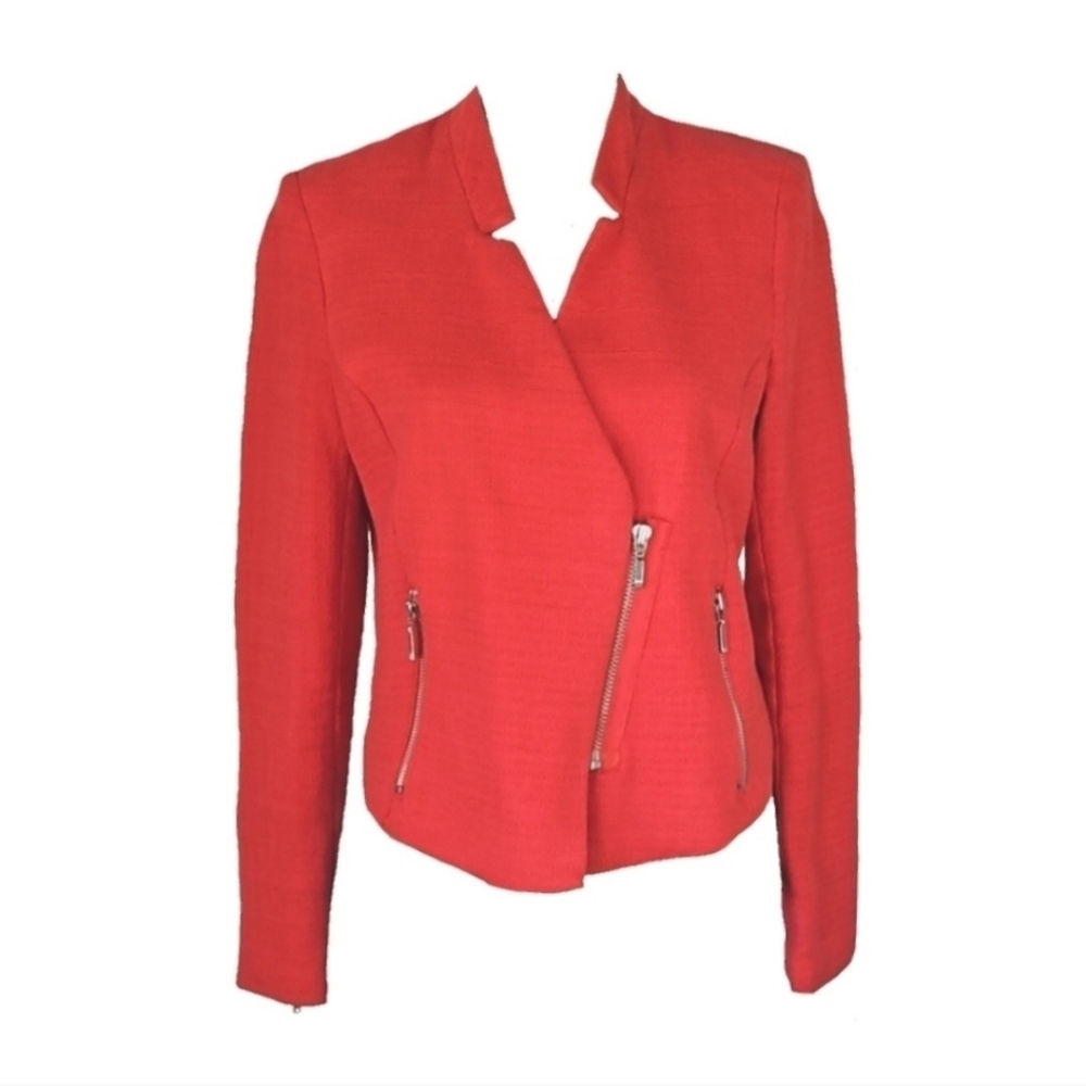 Moto Jacket Blazer Retro Orange Red Asymmetrical Zip Closure, Size 8